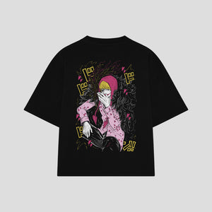 Playera streetwear premium de anime y gaming ExtraLife MX, corte boxy oversized drop shoulder heavyweight en color Deep Black y Off-White, moda urbana mexicana de culto.
