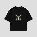 Playera streetwear premium de anime y gaming ExtraLife MX, corte boxy oversized drop shoulder heavyweight en color Deep Black y Off-White, moda urbana mexicana de culto.