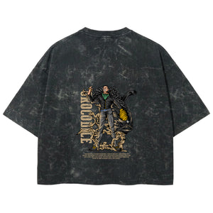 Playera streetwear premium de anime y gaming ExtraLife MX, corte boxy deluxe mineral wash heavyweight en color Acid Wash, moda urbana mexicana de culto.