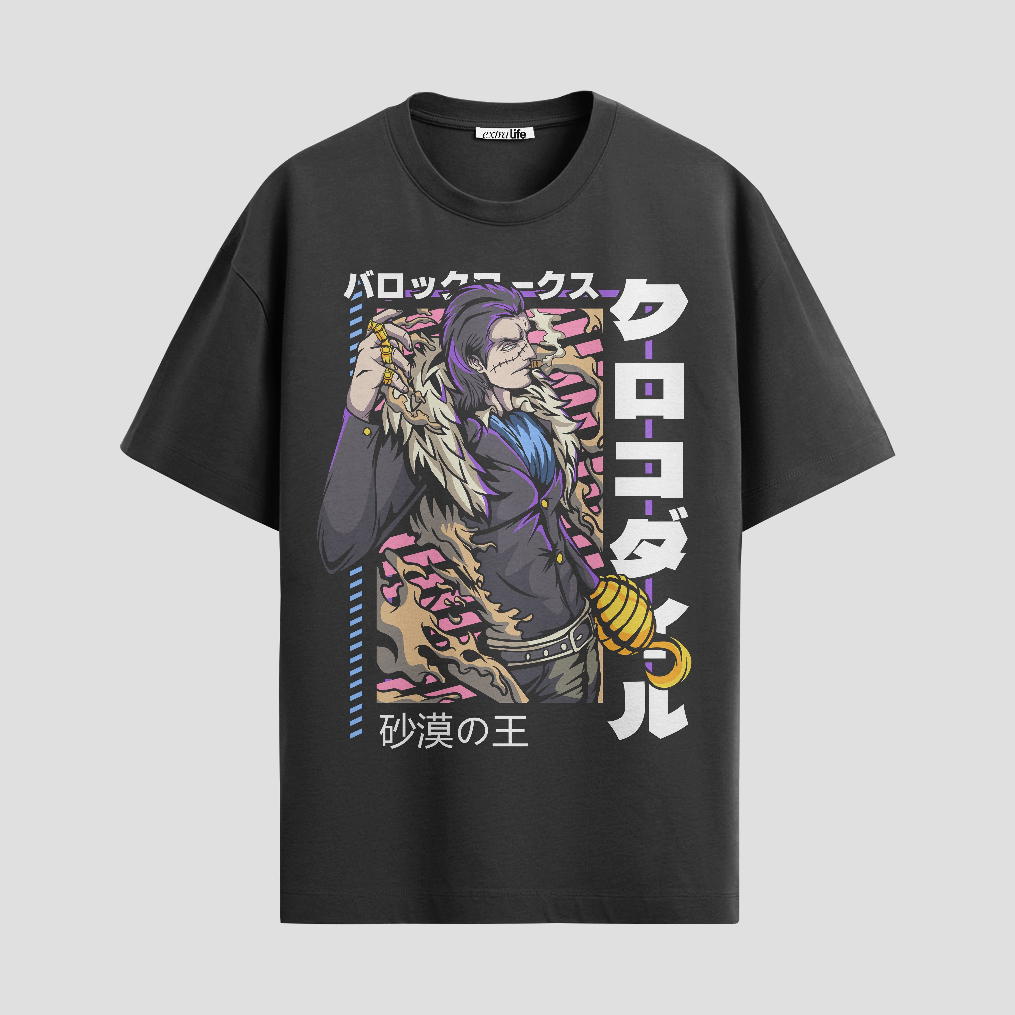 Playera urbana de anime y gaming ExtraLife MX, corte Standard Fit unisex ligero y transpirable en color Deep Black y Pure White, ropa de uso diario para gym y casual.