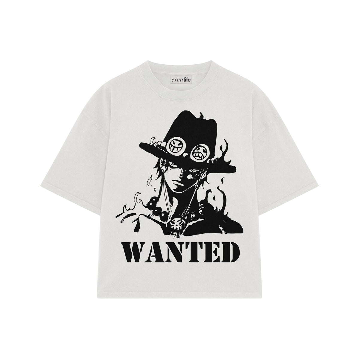 Playera streetwear premium de anime y gaming ExtraLife MX, corte oversized drop shoulder ligero y fresco en color Deep Black y Off-White, moda urbana mexicana de culto.