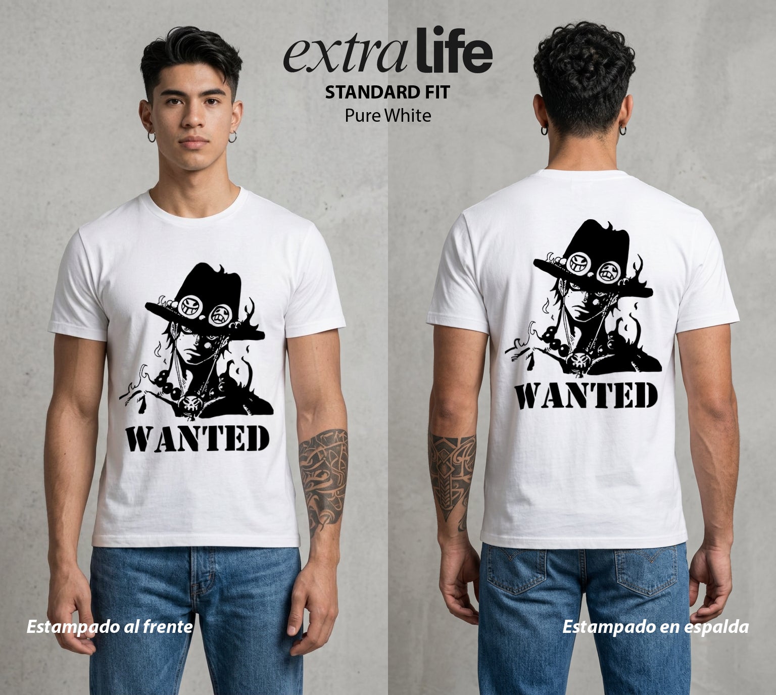 Mar de los Piratas | La D del Fuego #03085 - Playera Standard Fit | Pure White - Foto en modelo