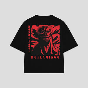 Playera streetwear premium de anime y gaming ExtraLife MX, corte boxy oversized drop shoulder heavyweight en color Deep Black y Off-White, moda urbana mexicana de culto.