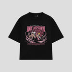 Playera streetwear premium de anime y gaming ExtraLife MX, corte boxy oversized drop shoulder heavyweight en color Deep Black y Off-White, moda urbana mexicana de culto.