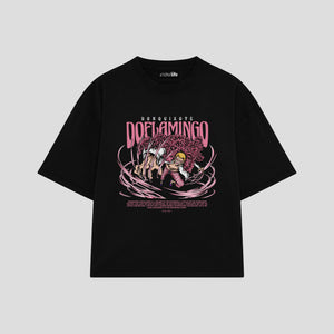 Playera streetwear premium de anime y gaming ExtraLife MX, corte boxy oversized drop shoulder heavyweight en color Deep Black y Off-White, moda urbana mexicana de culto.