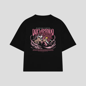 Playera streetwear premium de anime y gaming ExtraLife MX, corte boxy oversized drop shoulder heavyweight en color Deep Black y Off-White, moda urbana mexicana de culto.