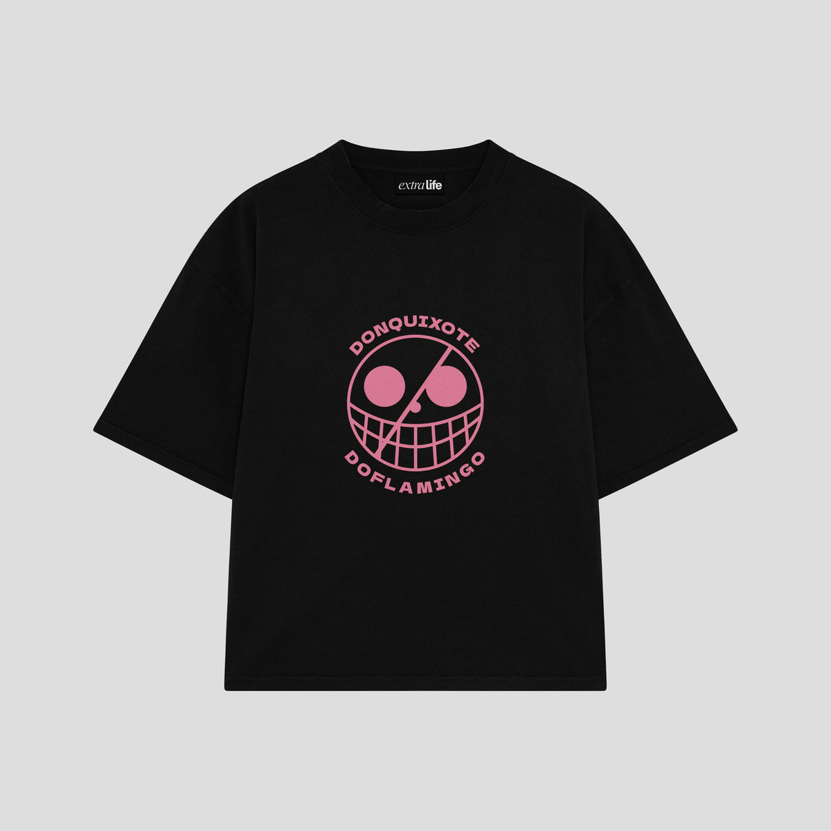 Playera streetwear premium de anime y gaming ExtraLife MX, corte oversized drop shoulder ligero y fresco en color Deep Black y Off-White, moda urbana mexicana de culto.