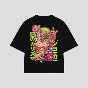 Playera streetwear premium de anime y gaming ExtraLife MX, corte boxy oversized drop shoulder heavyweight en color Deep Black y Off-White, moda urbana mexicana de culto.