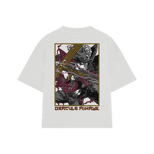 Playera streetwear premium de anime y gaming ExtraLife MX, corte boxy oversized drop shoulder heavyweight en color Deep Black y Off-White, moda urbana mexicana de culto.