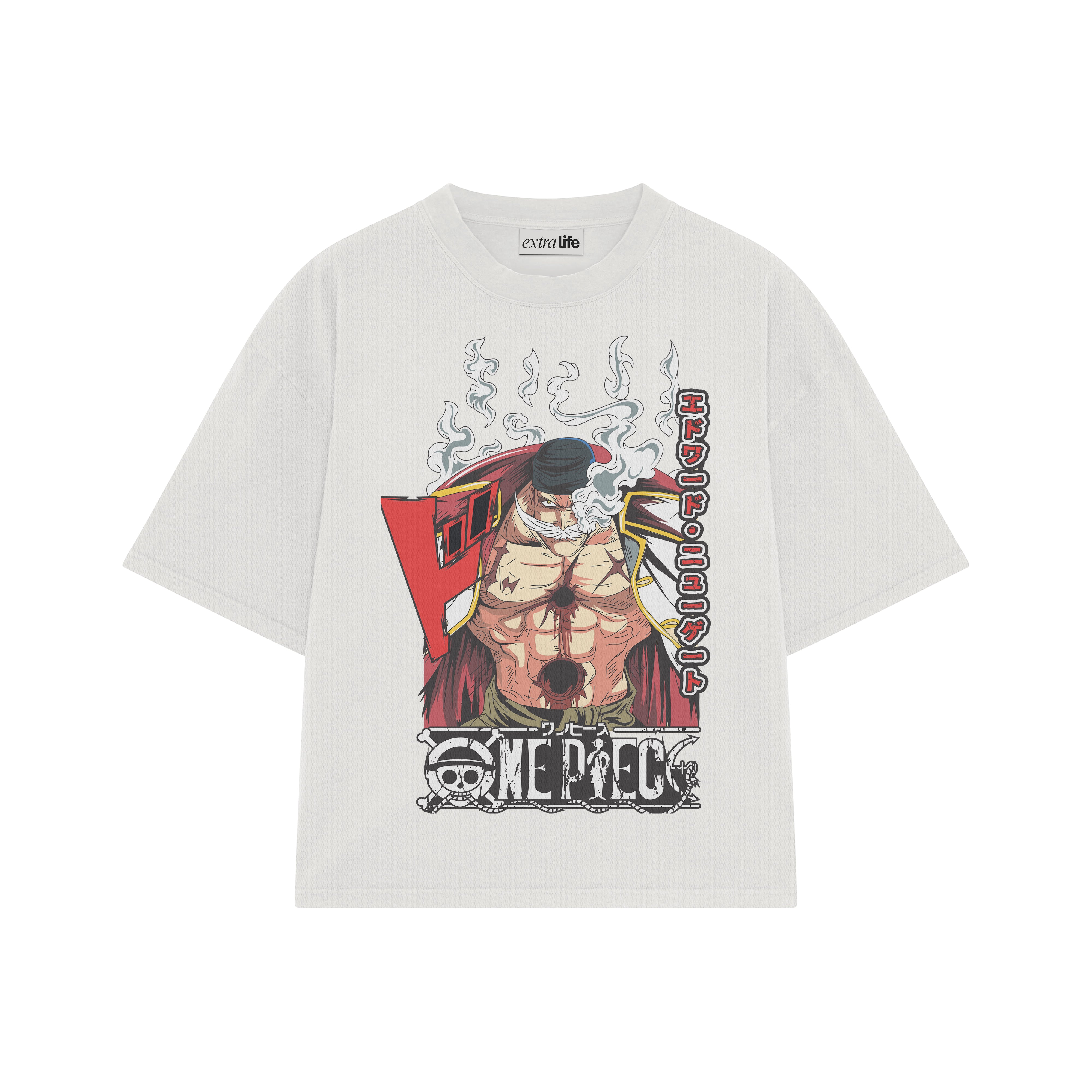 Playera streetwear premium de anime y gaming ExtraLife MX, corte boxy oversized drop shoulder heavyweight en color Deep Black y Off-White, moda urbana mexicana de culto.