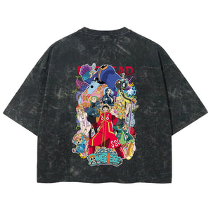 Playera streetwear premium de anime y gaming ExtraLife MX, corte boxy deluxe mineral wash heavyweight en color Acid Wash, moda urbana mexicana de culto.