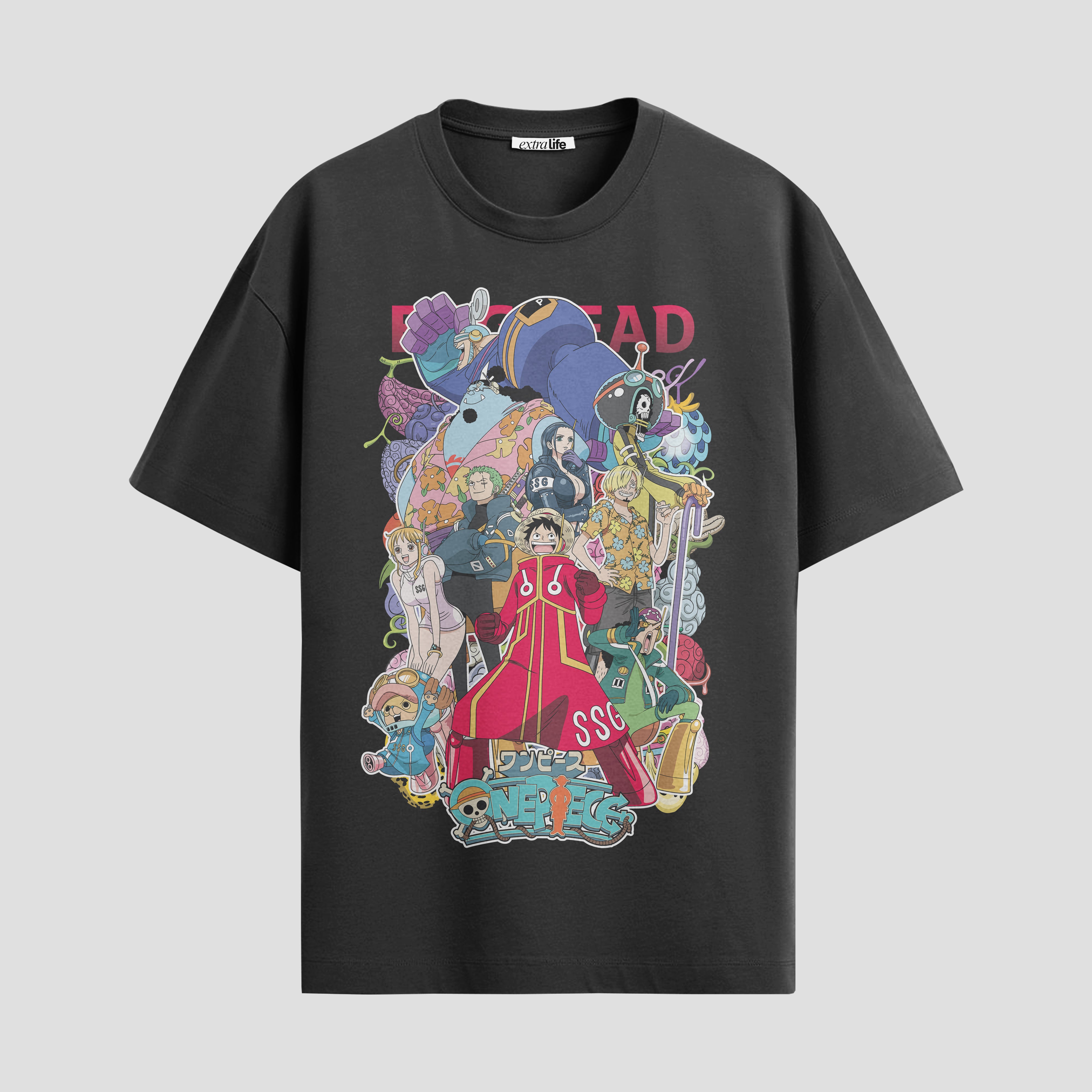 Playera urbana de anime y gaming ExtraLife MX, corte Standard Fit unisex ligero y transpirable en color Deep Black y Pure White, ropa de uso diario para gym y casual.