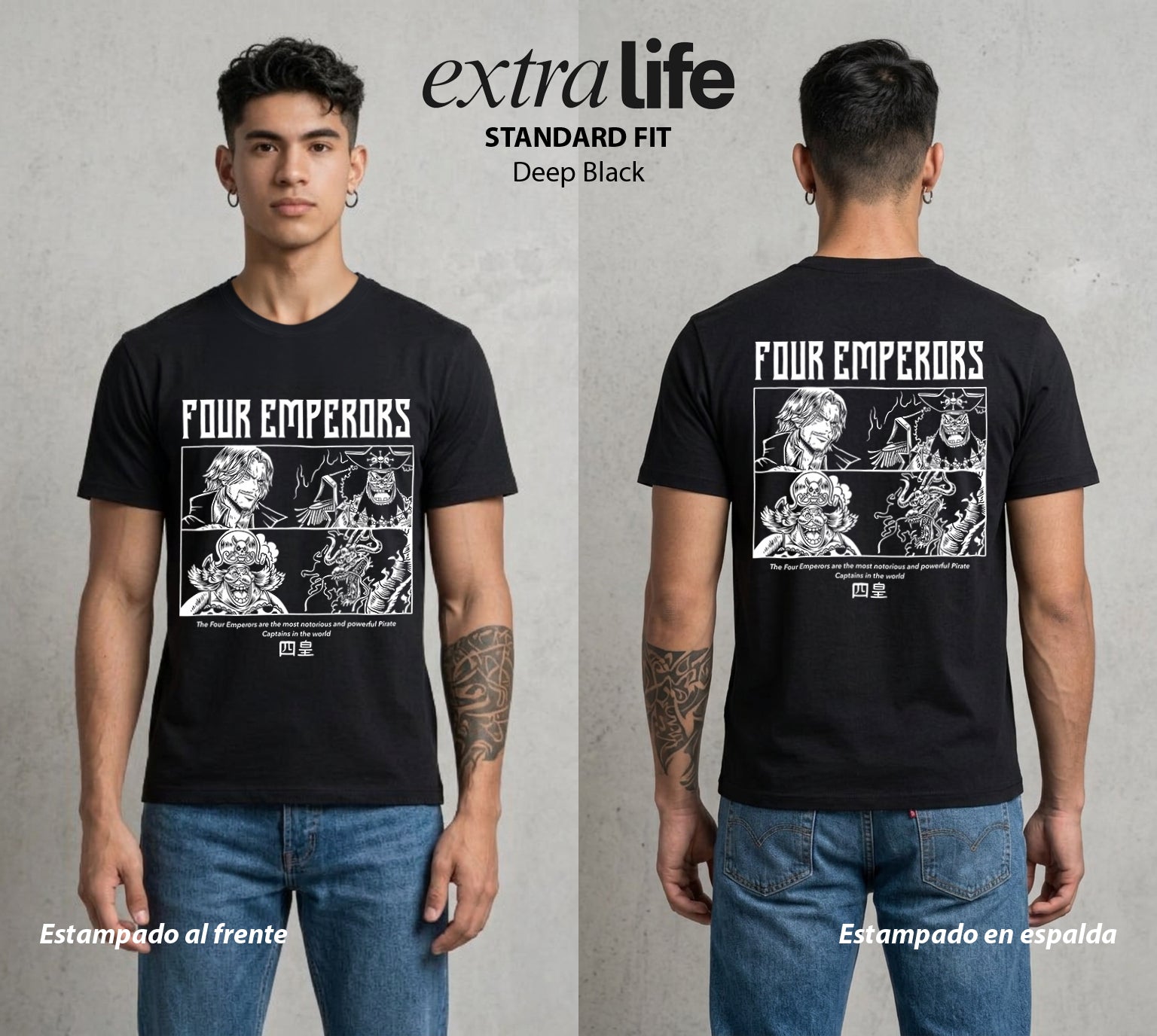 Mar de los Piratas | Los Mas Poderosos #03099 - Playera Standard Fit | Deep Black - Foto en modelo