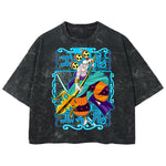 Playera streetwear premium de anime y gaming ExtraLife MX, corte boxy deluxe mineral wash heavyweight en color Acid Wash, moda urbana mexicana de culto.