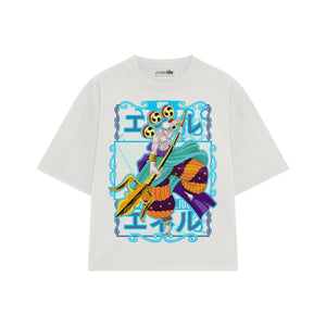 Playera streetwear premium de anime y gaming ExtraLife MX, corte boxy oversized drop shoulder heavyweight en color Deep Black y Off-White, moda urbana mexicana de culto.