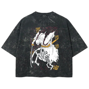 Playera streetwear premium de anime y gaming ExtraLife MX, corte boxy deluxe mineral wash heavyweight en color Acid Wash, moda urbana mexicana de culto.