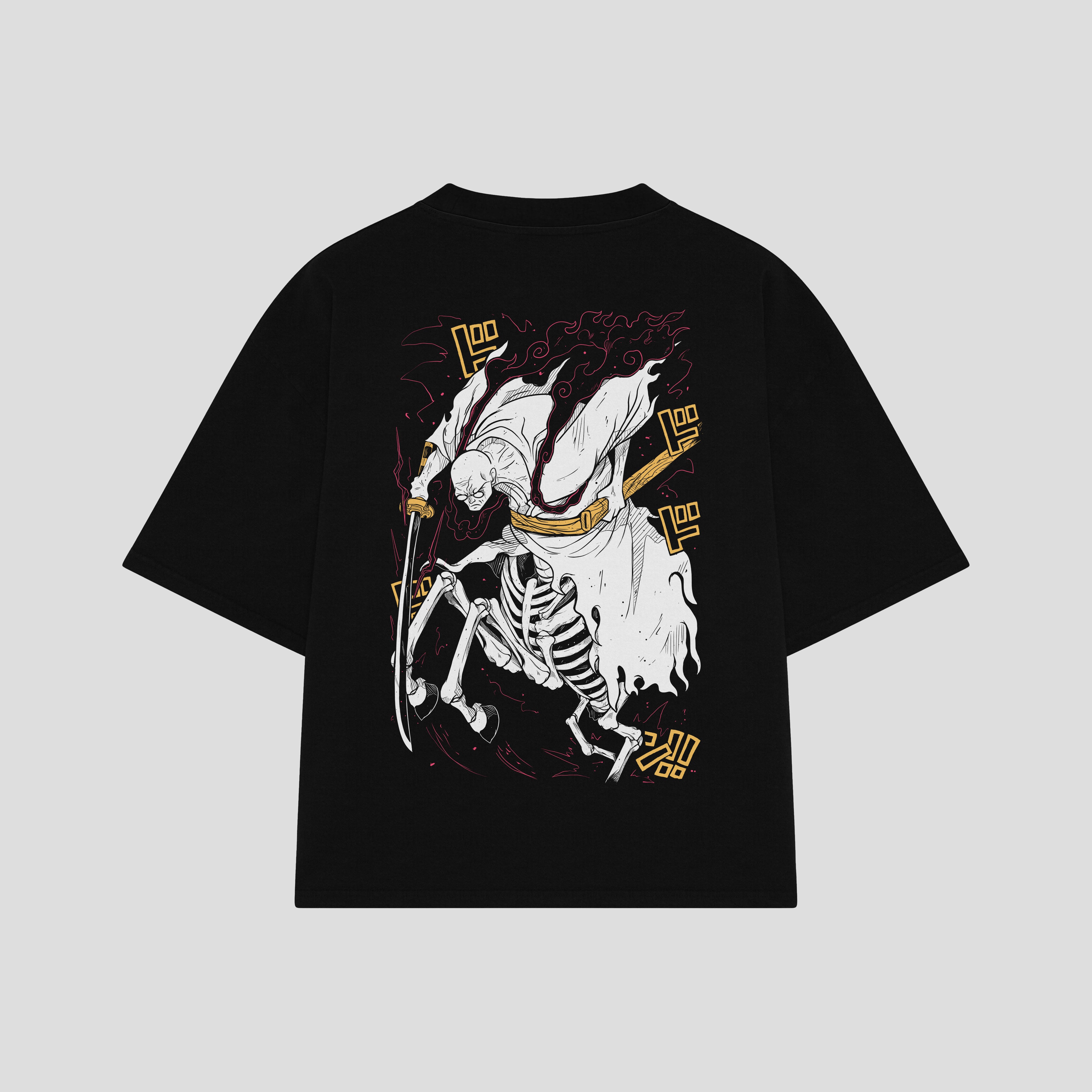 Playera streetwear premium de anime y gaming ExtraLife MX, corte boxy oversized drop shoulder heavyweight en color Deep Black y Off-White, moda urbana mexicana de culto.