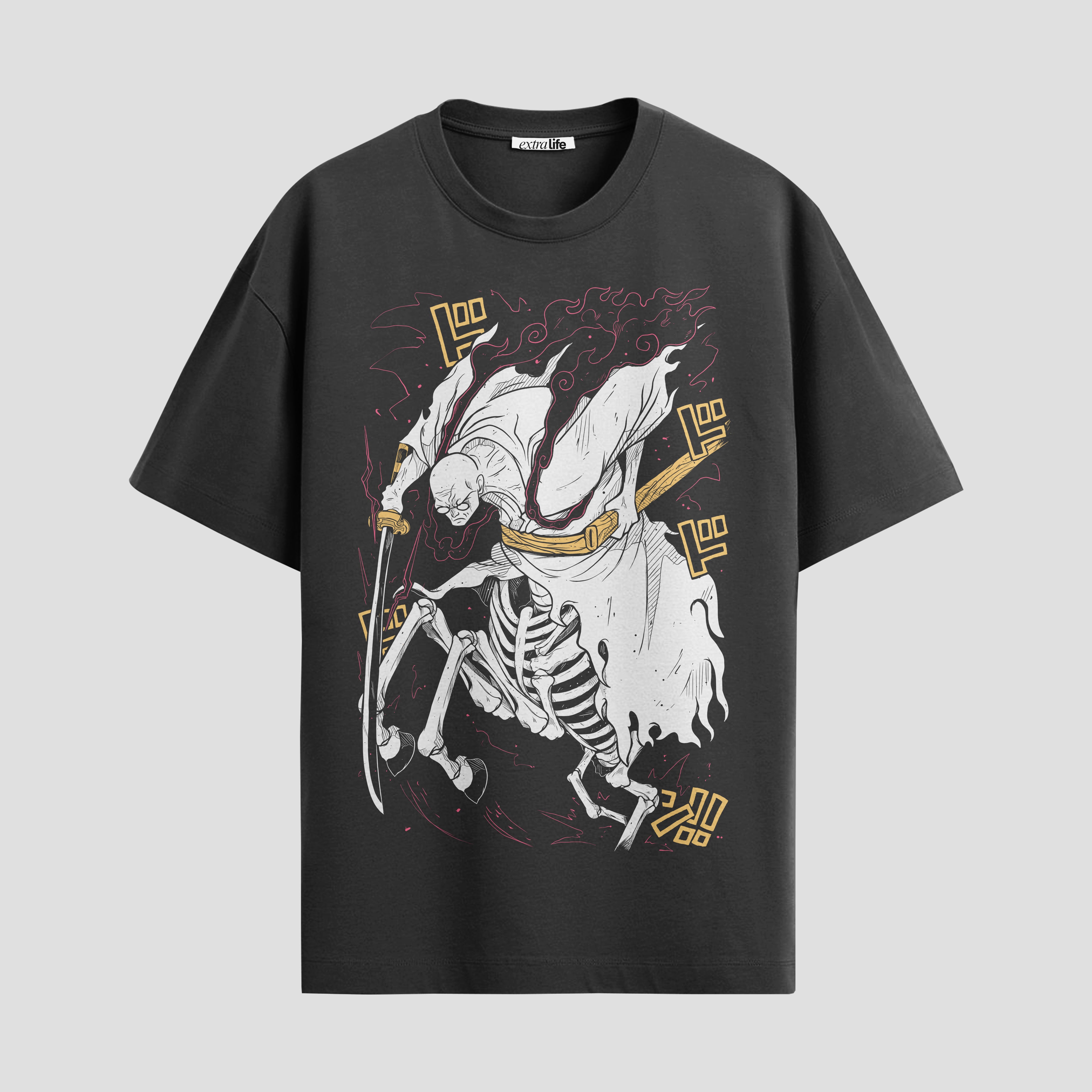 Playera urbana de anime y gaming ExtraLife MX, corte Standard Fit unisex ligero y transpirable en color Deep Black y Pure White, ropa de uso diario para gym y casual.