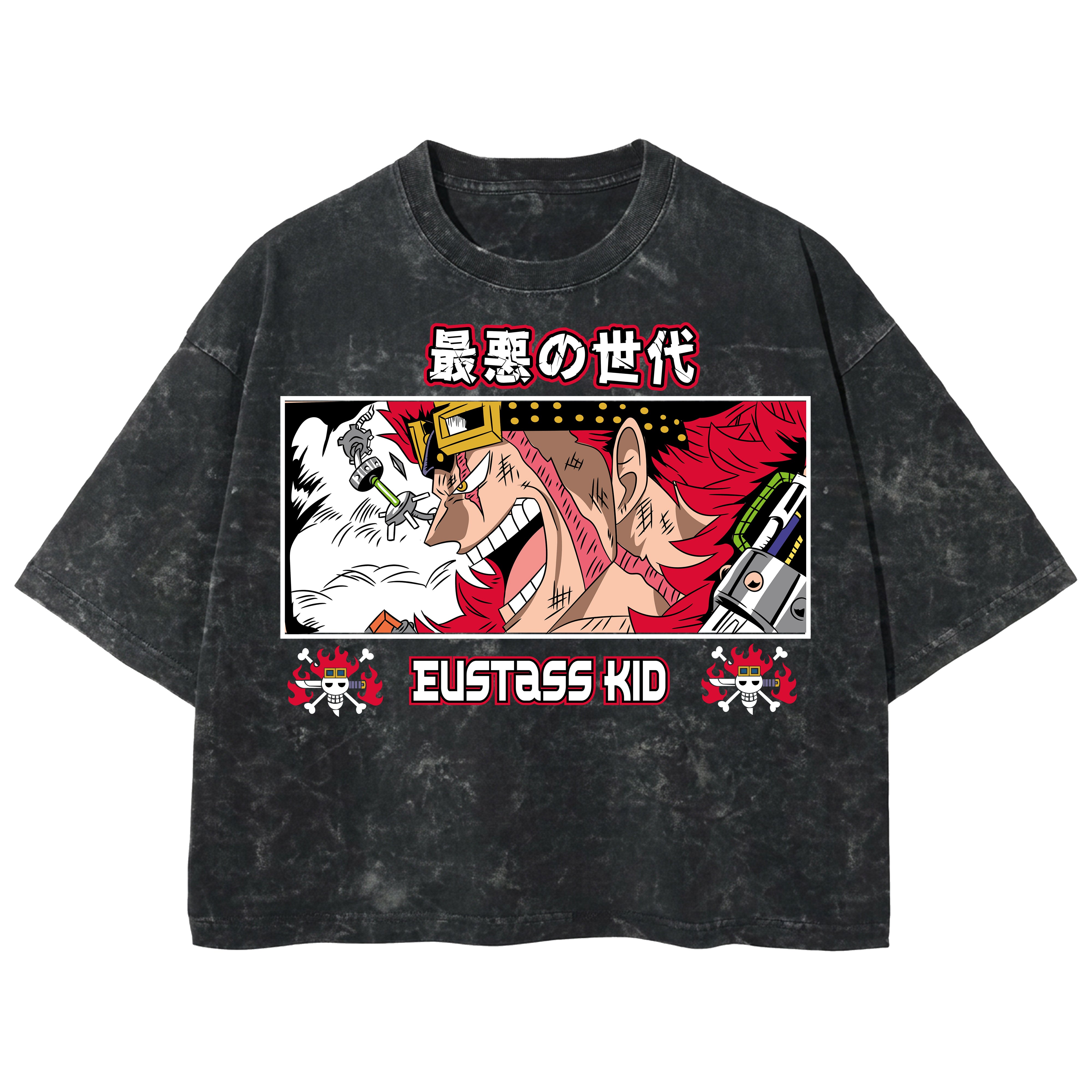 Playera streetwear premium de anime y gaming ExtraLife MX, corte boxy deluxe mineral wash heavyweight en color Acid Wash, moda urbana mexicana de culto.