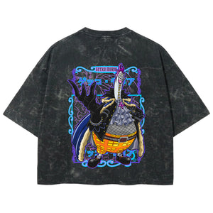 Playera streetwear premium de anime y gaming ExtraLife MX, corte boxy deluxe mineral wash heavyweight en color Acid Wash, moda urbana mexicana de culto.