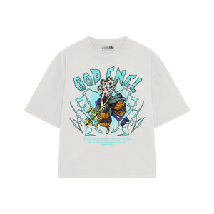 Playera streetwear premium de anime y gaming ExtraLife MX, corte boxy oversized drop shoulder heavyweight en color Deep Black y Off-White, moda urbana mexicana de culto.