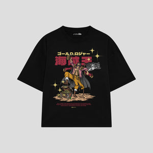Playera streetwear premium de anime y gaming ExtraLife MX, corte boxy oversized drop shoulder heavyweight en color Deep Black y Off-White, moda urbana mexicana de culto.