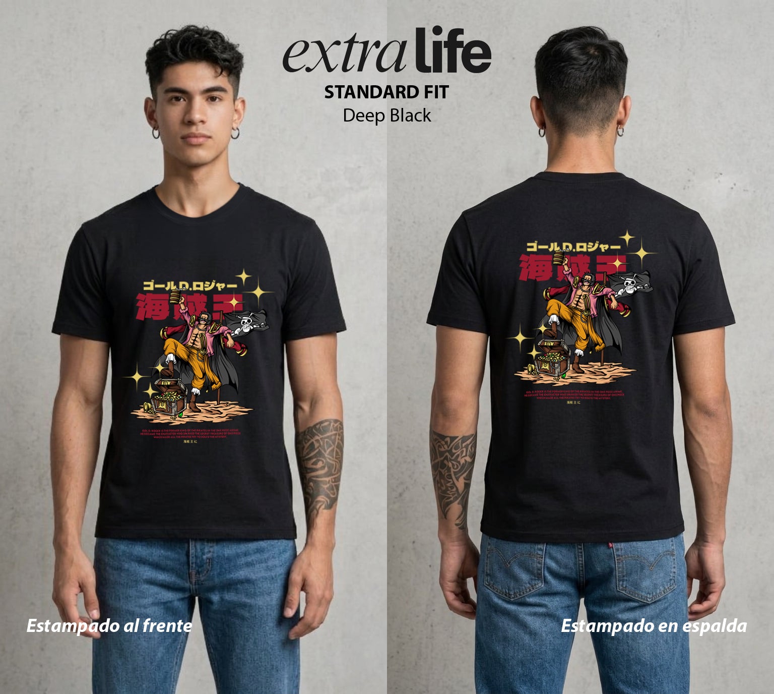 Mar de los Piratas | El Rey del Mar #03114 - Playera Standard Fit | Deep Black - Foto en modelo