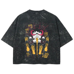 Playera streetwear premium de anime y gaming ExtraLife MX, corte boxy deluxe mineral wash heavyweight en color Acid Wash, moda urbana mexicana de culto.
