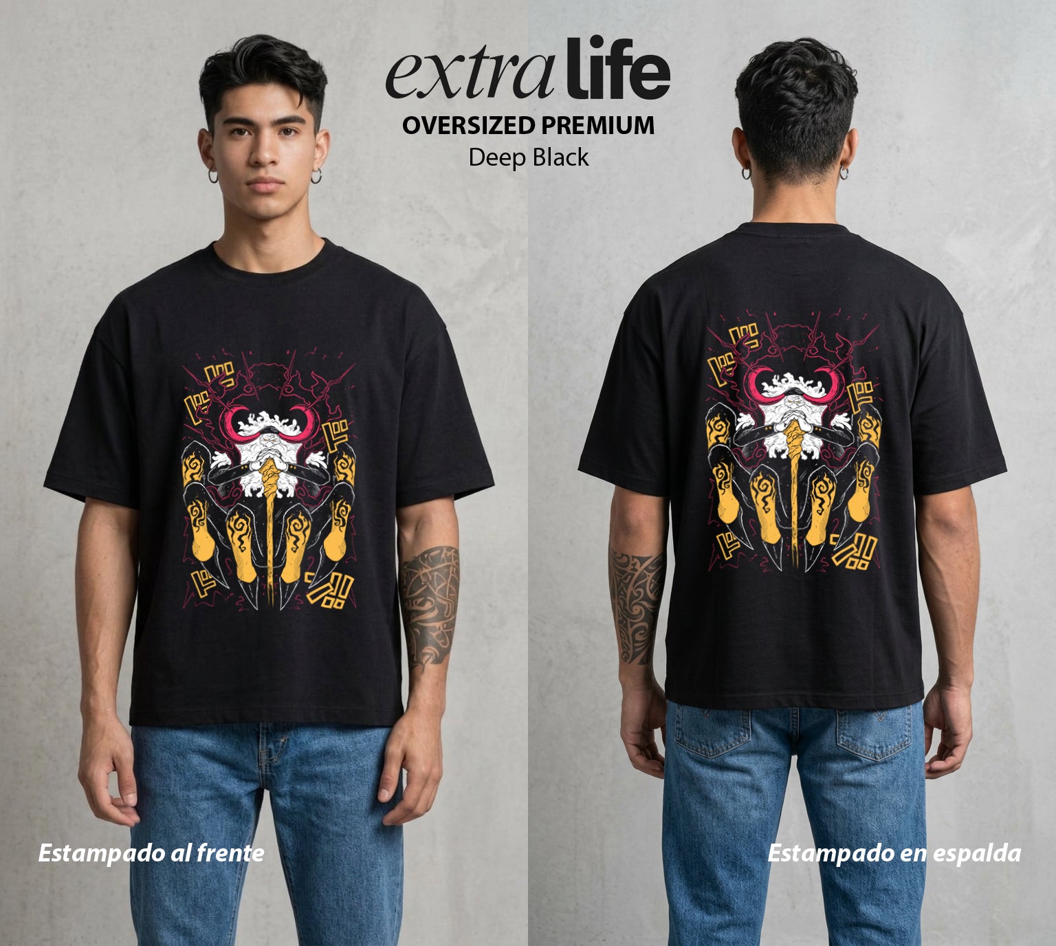 Mar de los Piratas | Los Cinco Ancianos #03115 - Playera Oversized Premium | Deep Black - Foto en modelo
