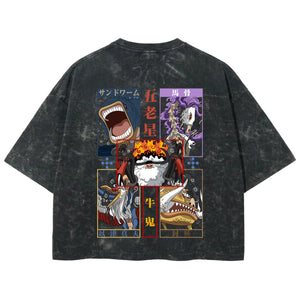 Playera streetwear premium de anime y gaming ExtraLife MX, corte boxy deluxe mineral wash heavyweight en color Acid Wash, moda urbana mexicana de culto.