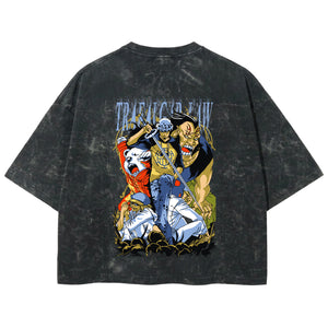 Playera streetwear premium de anime y gaming ExtraLife MX, corte boxy deluxe mineral wash heavyweight en color Acid Wash, moda urbana mexicana de culto.