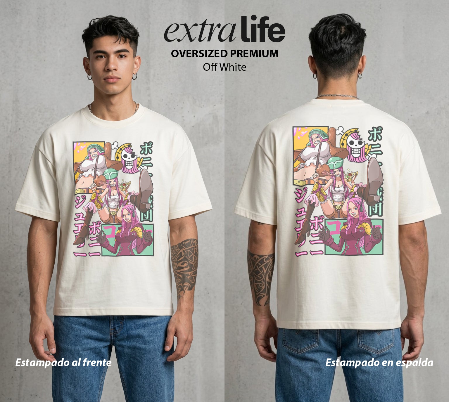 Mar de los Piratas | La Chica de las Edades #03121 - Playera Oversized Premium | Off White - Foto en modelo