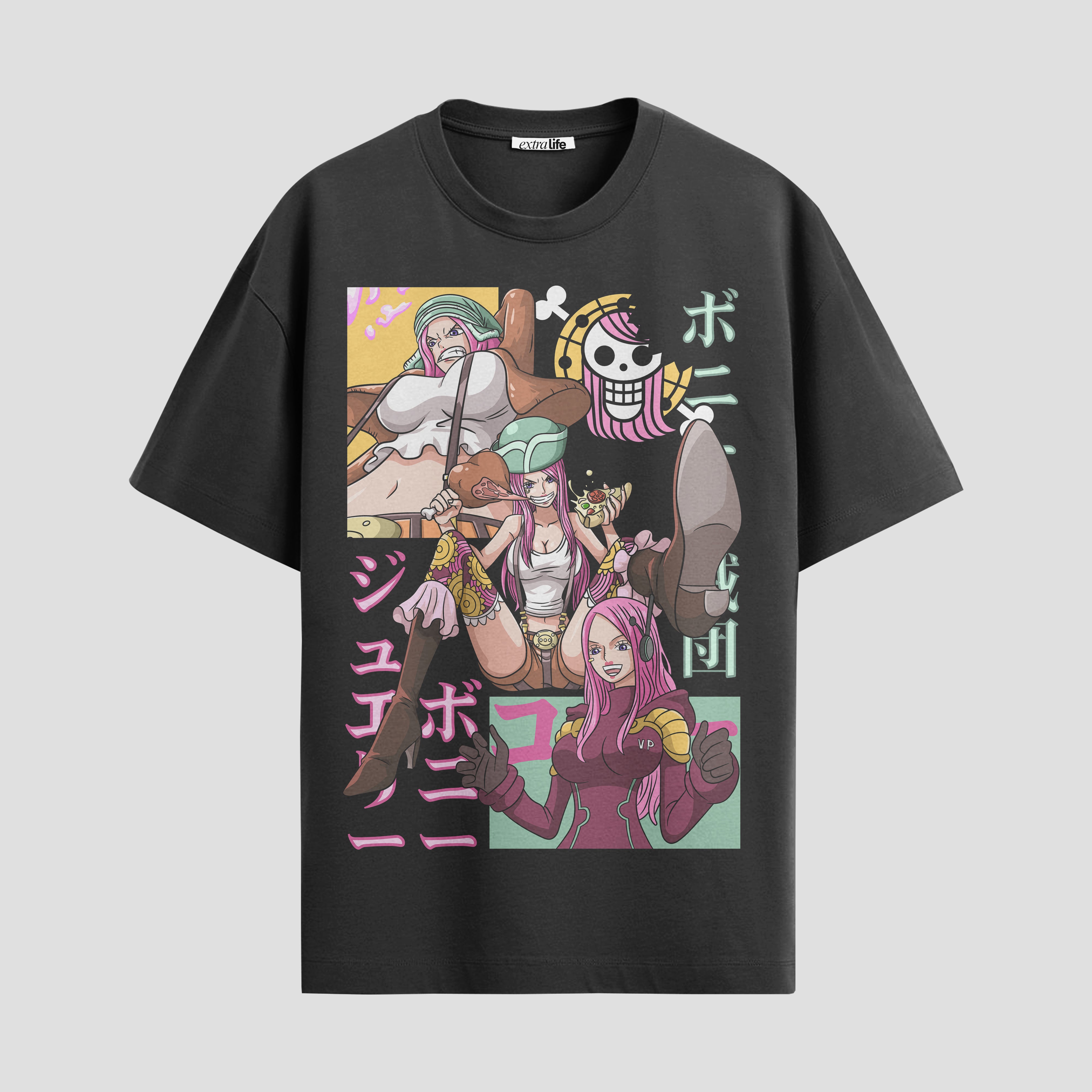 Playera urbana de anime y gaming ExtraLife MX, corte Standard Fit unisex ligero y transpirable en color Deep Black y Pure White, ropa de uso diario para gym y casual.