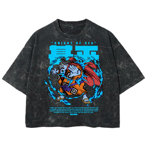 Playera streetwear premium de anime y gaming ExtraLife MX, corte boxy deluxe mineral wash heavyweight en color Acid Wash, moda urbana mexicana de culto.