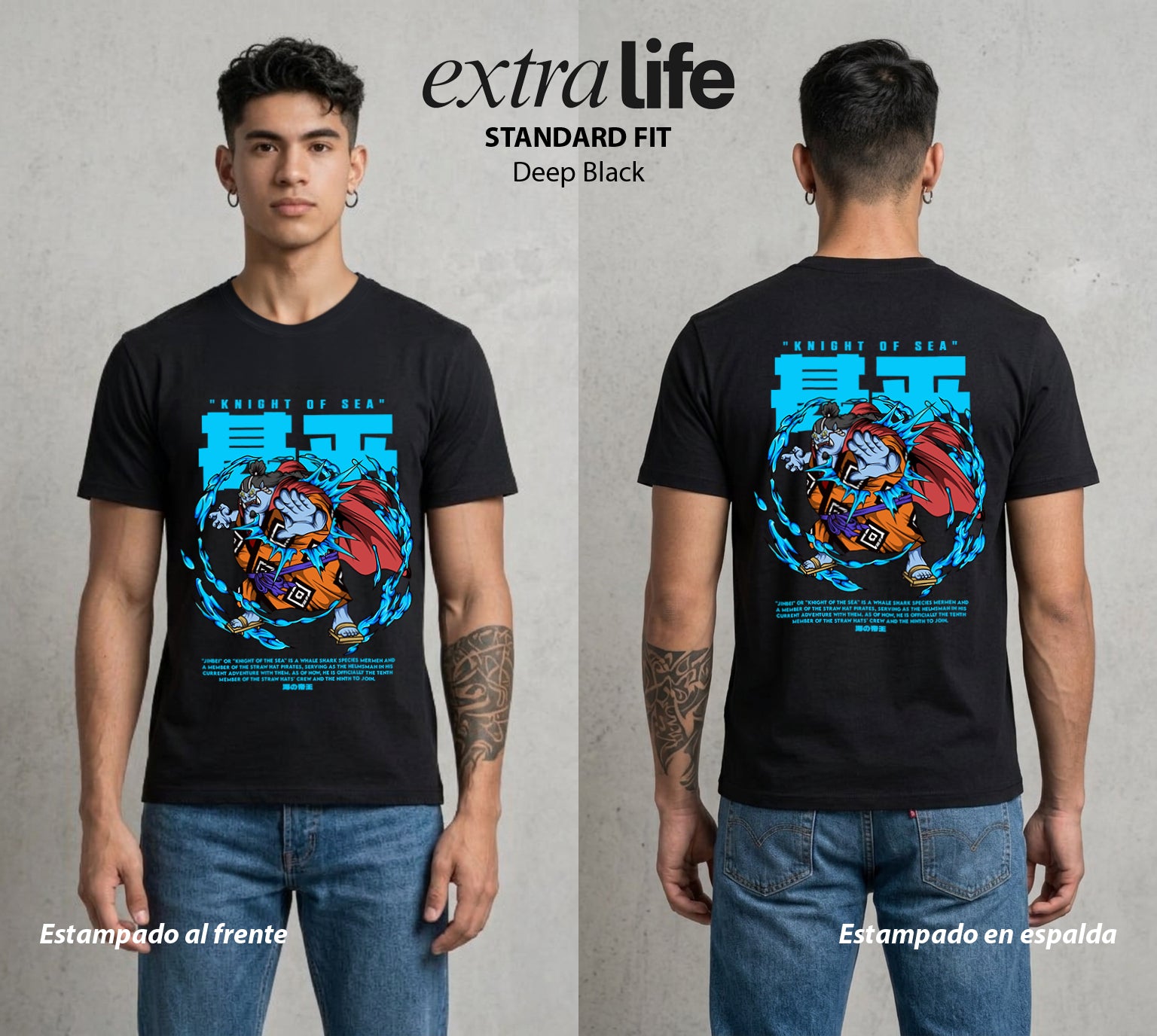 Mar de los Piratas | El Caballero del Mar #03122 - Playera Standard Fit | Deep Black - Foto en modelo