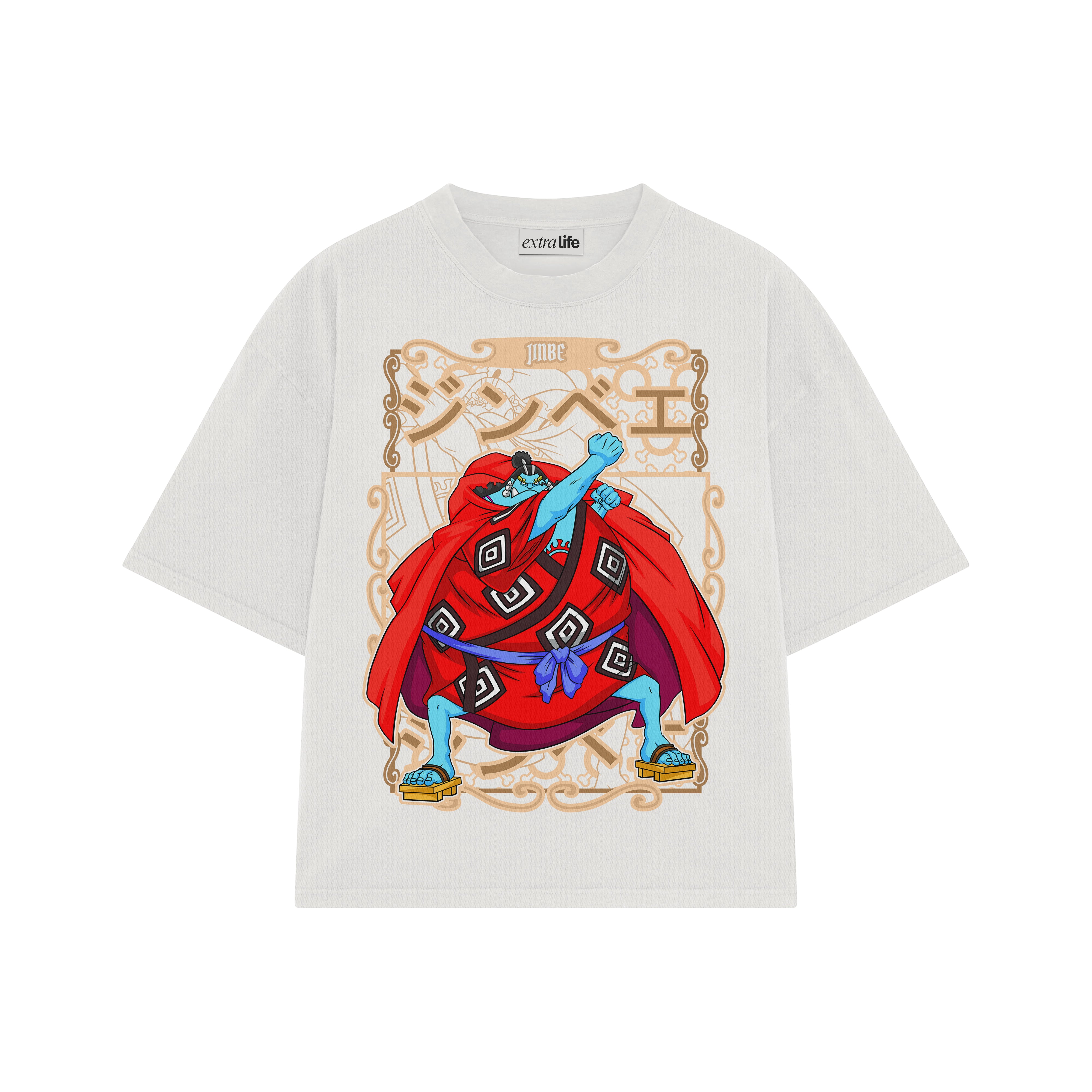 Playera streetwear premium de anime y gaming ExtraLife MX, corte boxy oversized drop shoulder heavyweight en color Deep Black y Off-White, moda urbana mexicana de culto.