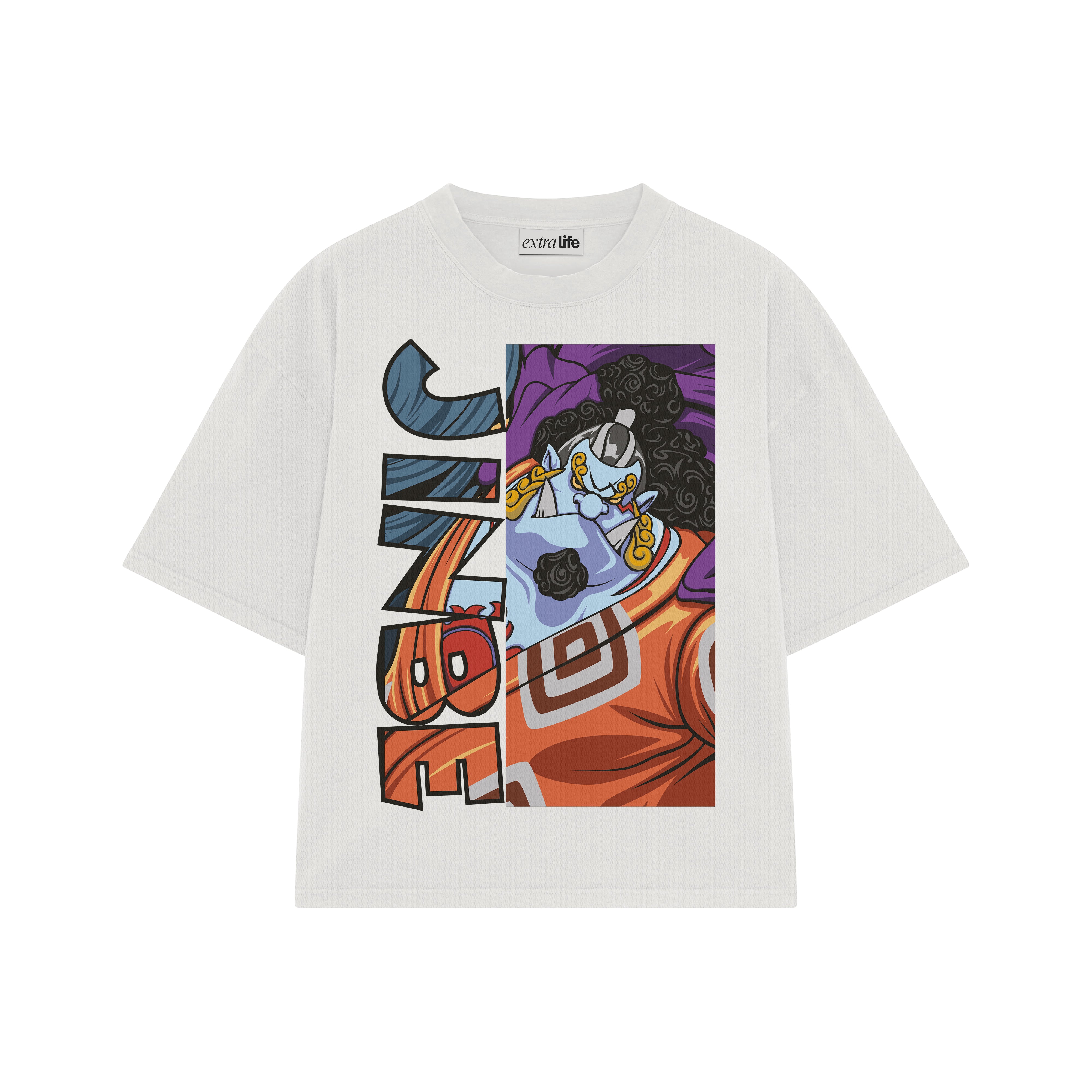 Playera streetwear premium de anime y gaming ExtraLife MX, corte boxy oversized drop shoulder heavyweight en color Deep Black y Off-White, moda urbana mexicana de culto.