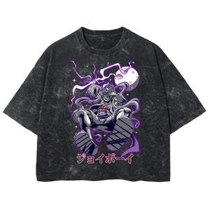 Playera streetwear premium de anime y gaming ExtraLife MX, corte boxy deluxe mineral wash heavyweight en color Acid Wash, moda urbana mexicana de culto.