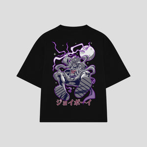 Playera streetwear premium de anime y gaming ExtraLife MX, corte boxy oversized drop shoulder heavyweight en color Deep Black y Off-White, moda urbana mexicana de culto.