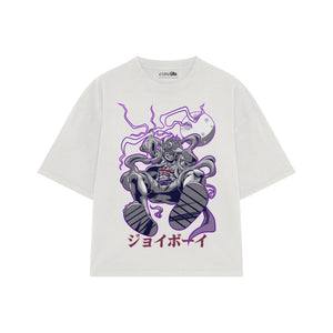 Playera streetwear premium de anime y gaming ExtraLife MX, corte boxy oversized drop shoulder heavyweight en color Deep Black y Off-White, moda urbana mexicana de culto.