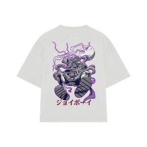 Playera streetwear premium de anime y gaming ExtraLife MX, corte boxy oversized drop shoulder heavyweight en color Deep Black y Off-White, moda urbana mexicana de culto.