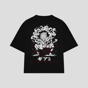 Playera streetwear premium de anime y gaming ExtraLife MX, corte boxy oversized drop shoulder heavyweight en color Deep Black y Off-White, moda urbana mexicana de culto.