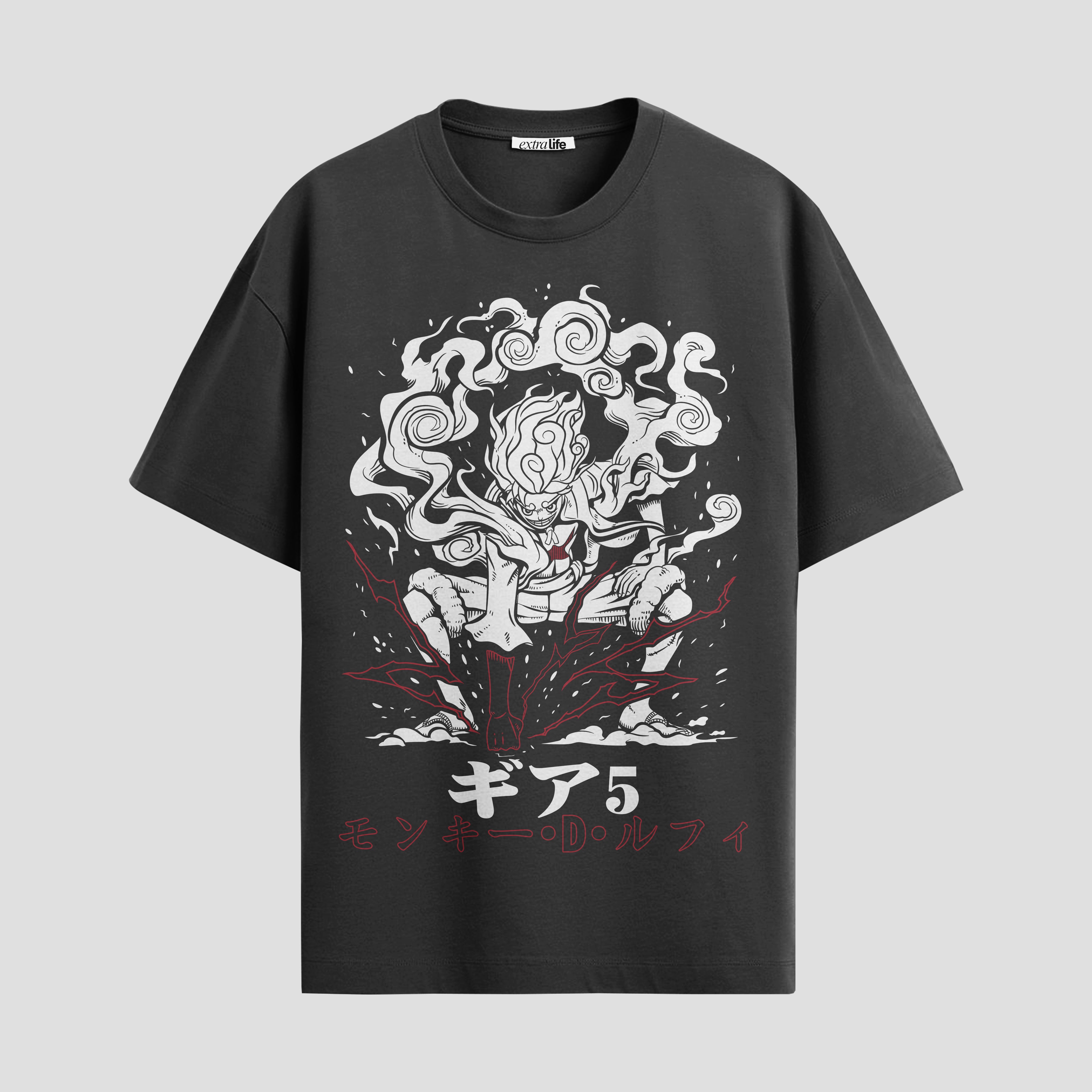 Playera urbana de anime y gaming ExtraLife MX, corte Standard Fit unisex ligero y transpirable en color Deep Black y Pure White, ropa de uso diario para gym y casual.