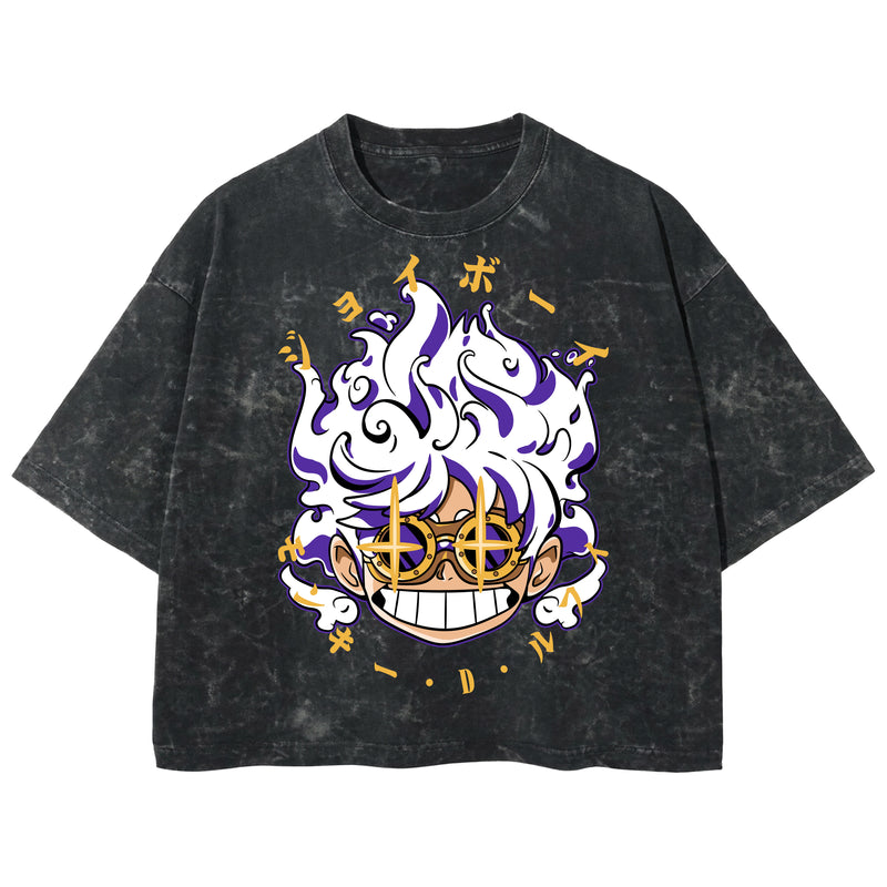 Playera streetwear premium de anime y gaming ExtraLife MX, corte boxy deluxe mineral wash heavyweight en color Acid Wash, moda urbana mexicana de culto.