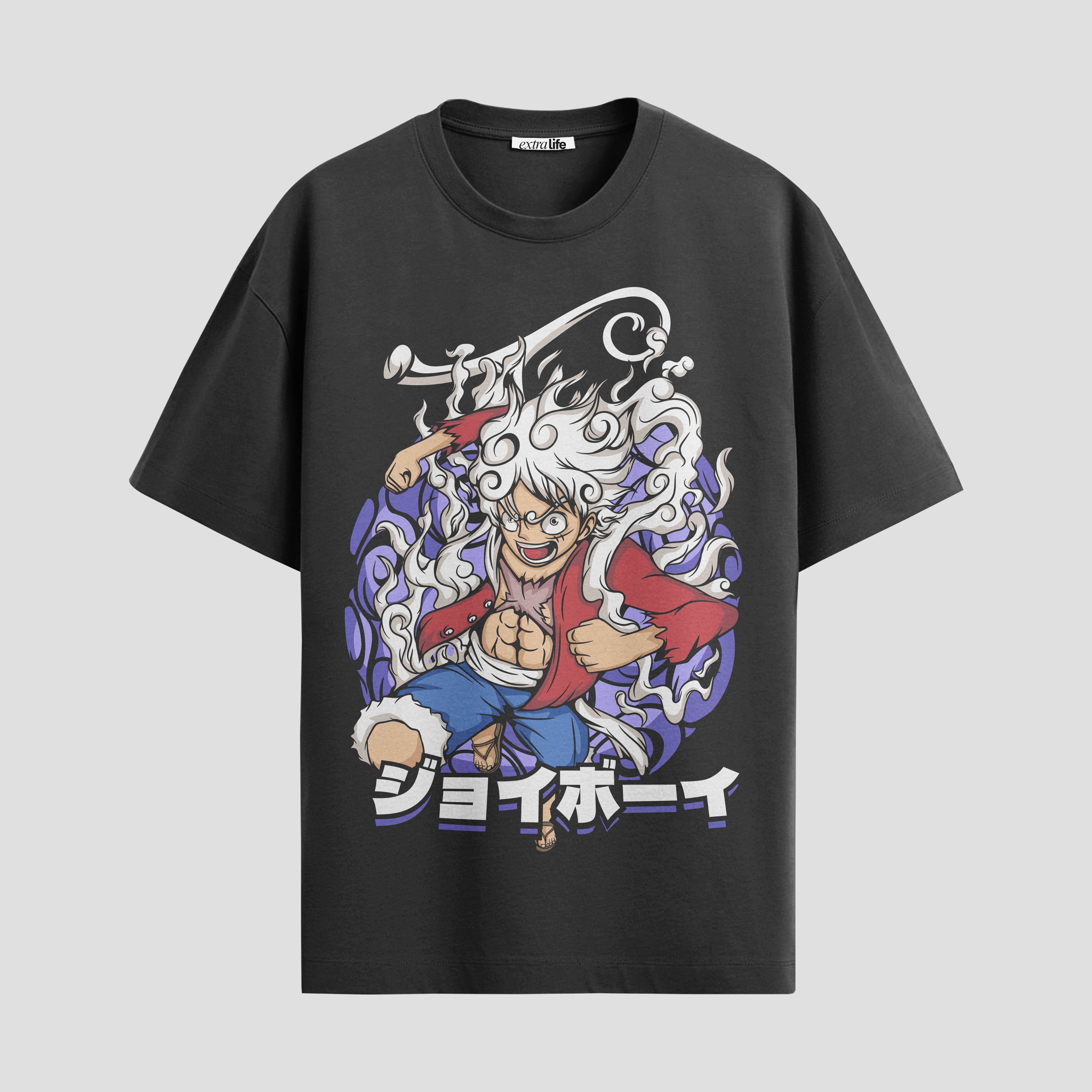 Playera urbana de anime y gaming ExtraLife MX, corte Standard Fit unisex ligero y transpirable en color Deep Black y Pure White, ropa de uso diario para gym y casual.