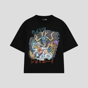 Playera streetwear premium de anime y gaming ExtraLife MX, corte boxy oversized drop shoulder heavyweight en color Deep Black y Off-White, moda urbana mexicana de culto.