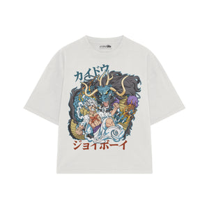 Playera streetwear premium de anime y gaming ExtraLife MX, corte boxy oversized drop shoulder heavyweight en color Deep Black y Off-White, moda urbana mexicana de culto.