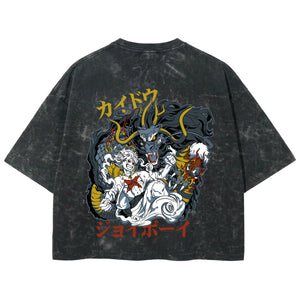 Playera streetwear premium de anime y gaming ExtraLife MX, corte boxy deluxe mineral wash heavyweight en color Acid Wash, moda urbana mexicana de culto.