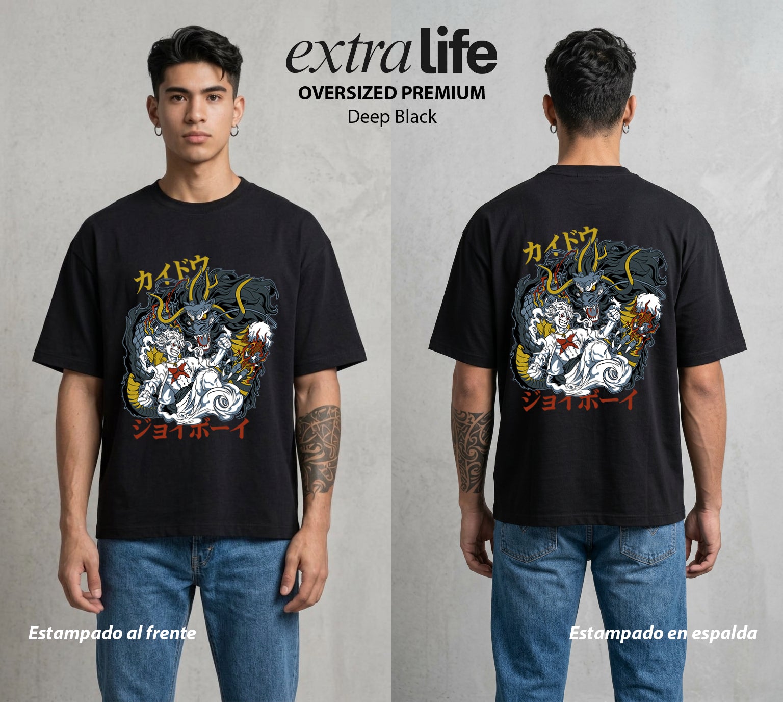 Mar de los Piratas | El Dragon del Mundo #03131 - Playera Oversized Premium | Deep Black - Foto en modelo