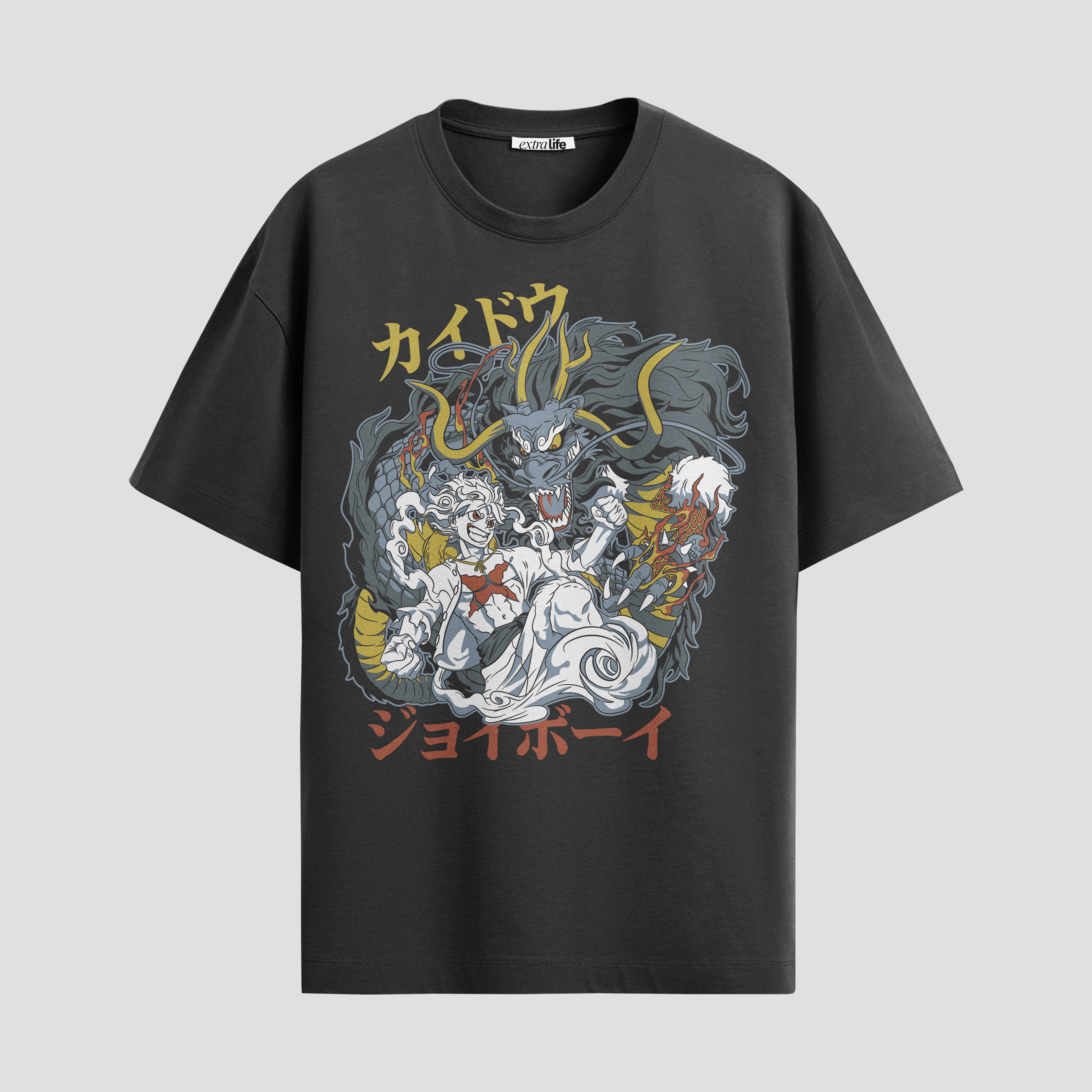 Playera urbana de anime y gaming ExtraLife MX, corte Standard Fit unisex ligero y transpirable en color Deep Black y Pure White, ropa de uso diario para gym y casual.